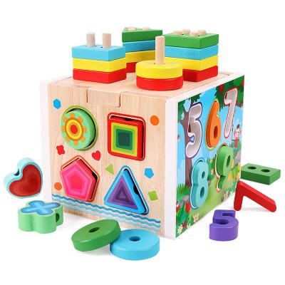 China High Quality 2023 Wholesale Four-column Set Wooden Baby Puzzle Shape Matching Multi-Function 3d Toy Kids Assembling Toys for sale