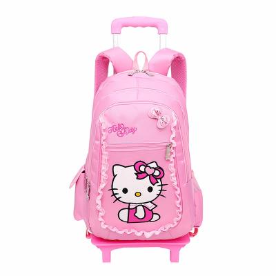 China Wholesale Lightweight Hello Pink Kitty School Trolley Luggage Backpack Bag For Kids for sale