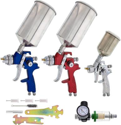 China 9 piece professional HVLP spray gun set with 2 normal spray guns, 1 retail spray gun, built-in filter and air regulator 120 mm for sale