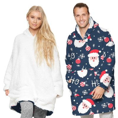 China Christmas Digital Printing Couple Viable Warm Winter Both Sides Can Wear Mink Fleece Hoodie Blanket Oversized for sale