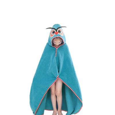 China 2020 New Plain Embroidered Cartoon Animal Hooded QUICK DRY Kids Bathrobe Owl Bathrobe Beach Towel Shawl Robe Long Robe for sale