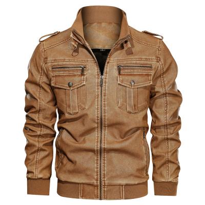 China 813 Autumn Washed Vintage Motorcycle PU Leather Coat Men's Leather Coat Multi Loose Large Size Pocket Waterproof for sale