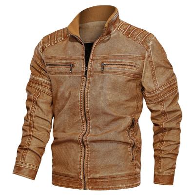 China Waterproof Plus Size 816 Men's Loose Leather Jacket Men's Custom Zipper Pocket PU Jean Jackets for sale