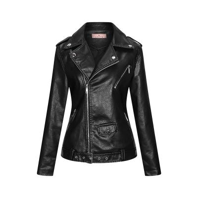 China New Design 809 Logo Turn-Down Collar Leather Jacket Breathable Custom Crop Jacket Women PU Leather Jacket for sale