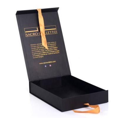 China Recycled Materials Custom Design Matte Black Large Rigid Paper Cardboard Gift Packaging Magnetic Folding Box For Wedding Dress for sale