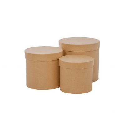 China Recycled Materials Gift Box Round Brown Kraft Paper (17cmDx16cmH) Set 3 For Craft & Storage Accessories Cosmetics Jewelry Gift for sale