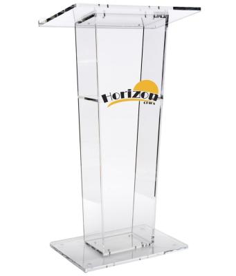 China Custom Graphics / Acrylic Text Podium with Custom 2-Color Graphics, Open Back and Interior Shelf - Clear for sale