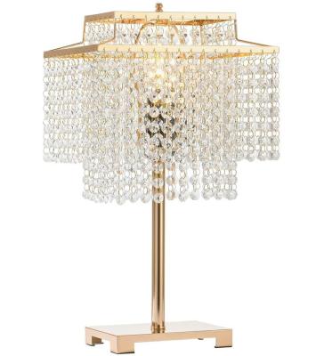 China Gorgeous Double-Deck Bedside Crystal Table Lamp, Gold Desk Lamps with Elegant Crystal Shade, Nightstand Chandelier Lamp for sale