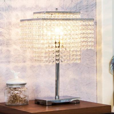 China Crystal Glam Double-Deck Crystal Table Lamp, Chrome Desk Lamp with Elegant Crystal Lamp Shade, Nightstand Chandelier Lamps for Bedroom for sale