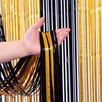 China Gold Black Foil Curtain Modern Style Tassel Rain Curtain In Fun Birthday Party Decoration for sale