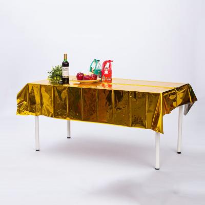 China Rectangular Gold Foil Table Cover PET Aluminum Film For Modern Birthday Party Decoration for sale