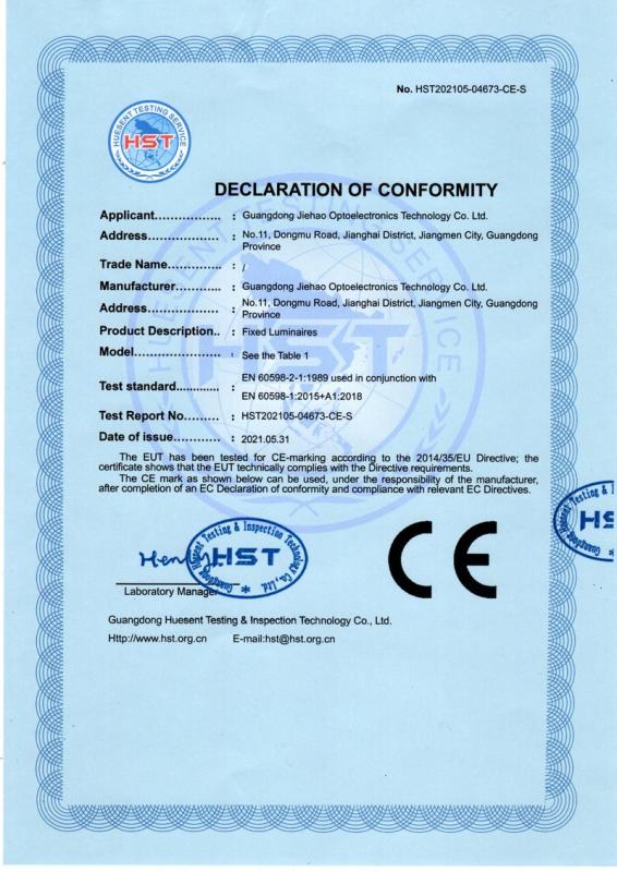 CE - Guangdong Jhow Opto-Electronic Technology Co., Ltd.