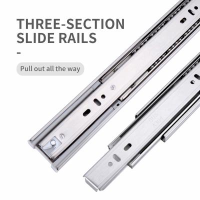 China Modern 3 Fold Type 45mm Stainless Steel Full Extension Ball Bearing Drawer Slides Mount Drawer Slides for sale