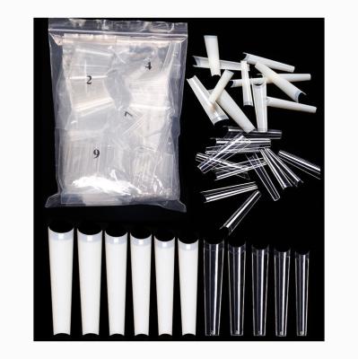 China 600Pcs Denim False Nail French Tips Full Cover C Coffin Straight Artificial Nails Super Long Clear Natural French Curve for sale