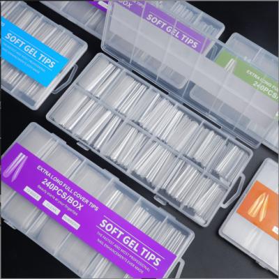 China Design Wholesale 240Pcs/Box XXXL Extra Long Clear Coffin Nail Tips No C Curve Form Gel X Full Cover Nail Art Tips for sale