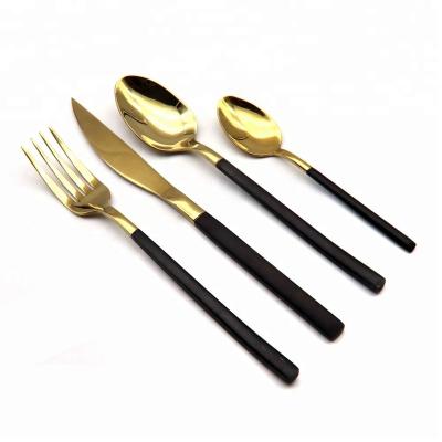 China Sustainable Wedding Event Restaurant Cutlery Handle Stainless Steel Flatware Black Gold Set for sale