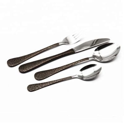 China Viable New Design With Handle Stainless Steel Black Plated Cutlery Set Spoon Knife Fork Handle Ceramic Cutlery for sale