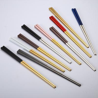 China Viable Colors More Square Handle Metal Engraved Personalized Chopsticks Gift Set for sale