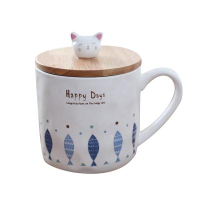 China Stocked Christmas Gift Customized Wholesale Ceramic Coffee Milk Mugs With Wooden Lid for sale