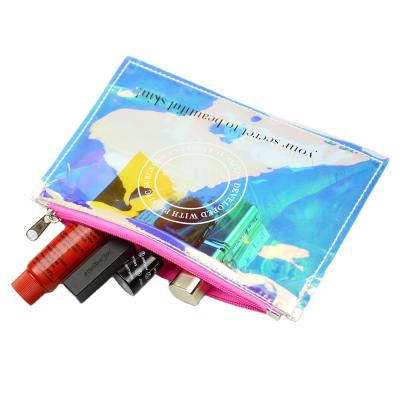 China Hot Selling Eco-friendly Transparent Holographic Plastic Cosmetic Bag PVC Clear Pouch Eco-friendly Makeup for sale