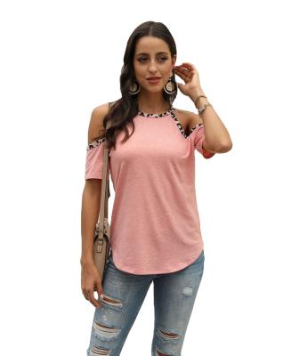 China Anti-Wrinkle Leopard Strapless Straps Clothes Women Round T-shirt Stylish Cotton Ladies Loose Comfortable T-shirt for sale