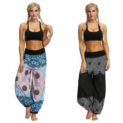 China Vintage Digital Printed Breathable Sports Fitness Yoga Pants Loose Wide Leg Plus Size Bloomers Casual Yoga Pants For Women for sale