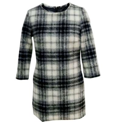 China New popular anti-static jacquard slim dress three-quarter sleeve plaid long woolen coat for women for sale