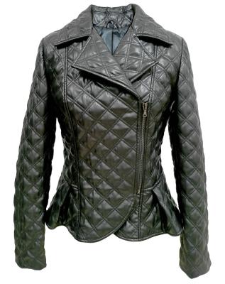 China Quilted Quilting Pleated Jacket PU Biker Jacket Ladies Waterproof Geometric Quilted Slim Double Cloth Quilted Pleated Jacket for sale