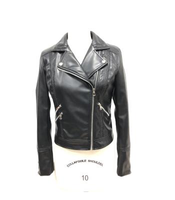 China Popular Fashionable Leather Jacket Women's Cool Black Motorcycle Jacket PU Biker Waterproof PU Whipstitch Biker Jacket for sale