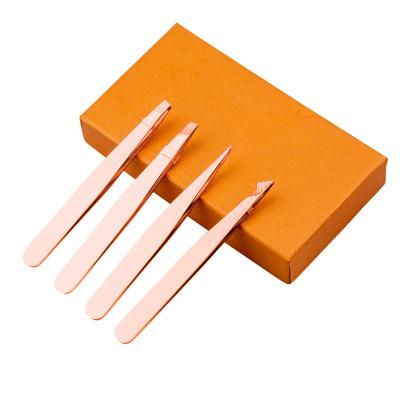 China Eyebrow Shaping Factory 4pcs Eyebrow Tweezers Pointed Tip Slant Tweezers Eyelash Tool Kit for sale