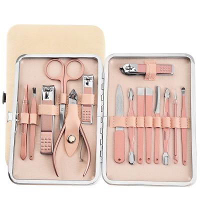 China Manicure Kit Nail Clippers Eyelash Tweezers Manicure Set 15pcs Rose Stainless Steel Pedicure With PU Case for sale