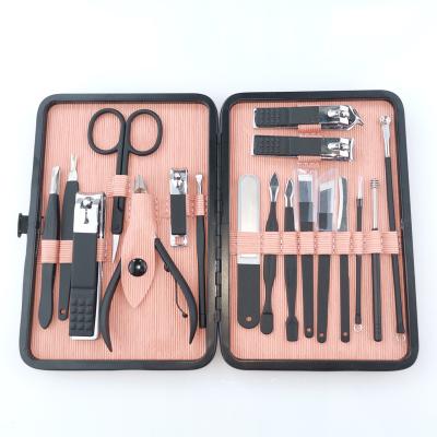 China Manicure Set Manicure Set 18pcs Pink Stainless Steel Grooming Pedicure Nail Clippers Eyelash Scissors Kit with PU Case for sale