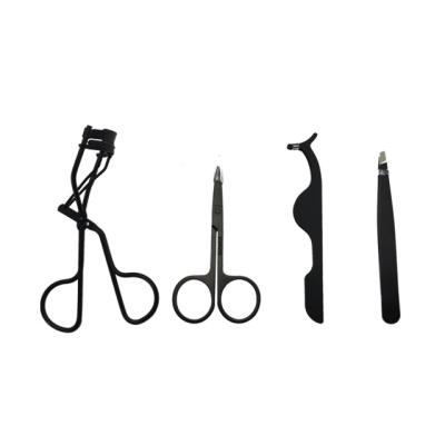 China Eyebrow Shaping Black Stainless Steel 4pcs Eyelash Curler Eyebrow Tweezers Eyebrow Tweezers Set for sale