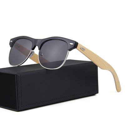 China JSJM Fashion Sun Glasses Fashion Foot Sunglasses Men Half Frame Metal Bamboo Wood Sunglasses for sale