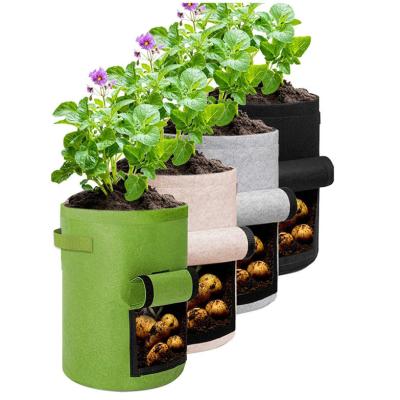 China Wholesale Home Gardening Large Felt Potato Grow Bag With Access Flap And Handles for sale