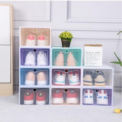 China Folding Home Drop Front Shoe Storage Box Plastic Stackable Storage Shoe Box Crate for sale