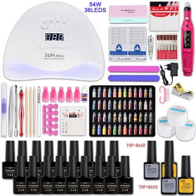 China Manicure Tools Amovol Electric Grinding Machine Manicure Tools Bend To Gel Polish Full Set Nail Kit With Sun Uv Lamp for sale