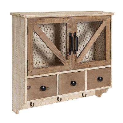 China Farmhouse Wood Wall Cabinet with 2-Door Chicken Wire Front Finish, Rustic and Bleached for sale