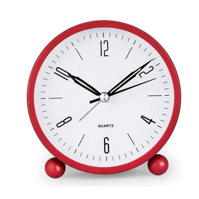 China LUMINOVA 4 Inch Metal Round Alarm Clock Quiet Desktop Bedroom Watch Battery Operated Alarm Clock for sale