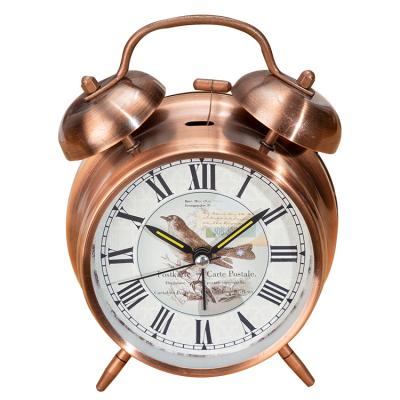 China Retro Style Antique Alarm Clock Silent Indicator Clocks Vintage Home Decor Vintage Bedroom Night Light Double Bell Antique Portable Alarm Clock for sale