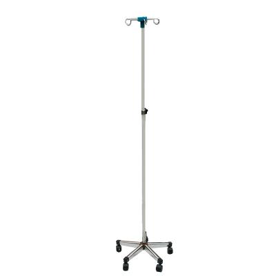 China Modern Hospital 5 Legs Mobile Universal Wheel With Brake Stainless Steel Base Infusion/IV Pole Drip Holder 4 Hooks for sale