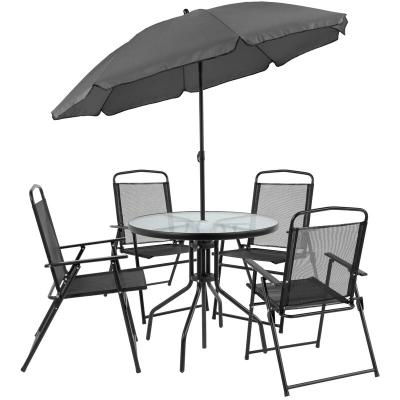 China Modern durable steel outdoor umbrella chair patio furniture table and chair set for sale