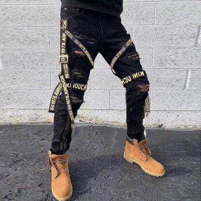 China New Design Street Fashion Viable Men's Denim Slim Straight Pants Ripped Hole Old Jeans Plus Size Mens Jeans for sale