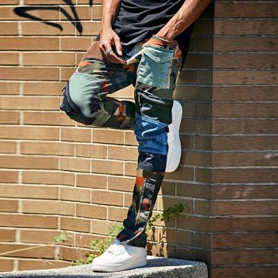 China Viable New Design Fashion Camouflage Jeans Men Stacked Multi Pocket Distressed Denim Pants Plus Size Trousers for sale