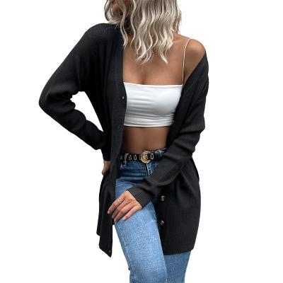 China 2022 Customized Women's Cardigan Sweater Jacket Fashion Street Women's Long Loose Black Breathable Knit Sweater for sale