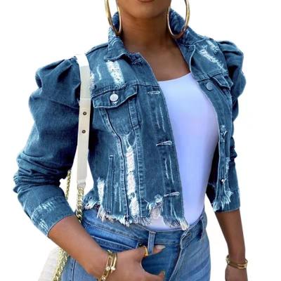 China Autumn Wholesale High Quality Women's Breathable Denim Jacket Button Distressed Casual Fashion Shorts Denim Tops Ladies for sale