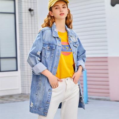 China Viable design hot sale women's fashion denim jacket unisex tattered blue jeans jacket loose ladies made in china for sale