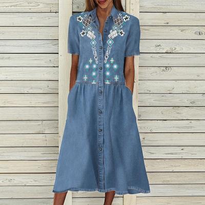 China China Factory Women's Denim Dress Fashion Street Ladies Viable Outlet Long Shirt Casual Loose Denim Jeans Focus Sketch Skirt for sale