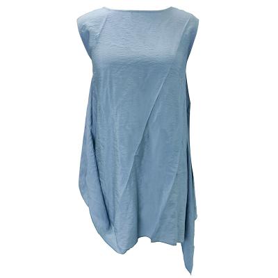 China 2022 Summer Breathable Fashion Blue Sling Dress Loose Casual Soft Sleeveless Dress Irregular A Line Mini Skirt for sale