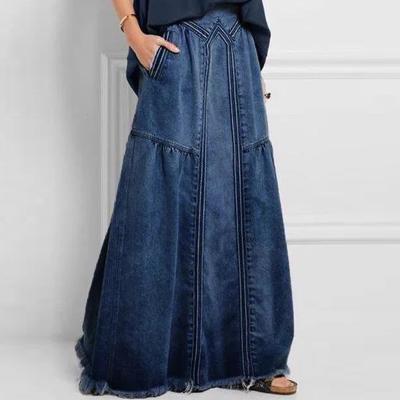 China China factory viable women's denim skirt 2022 autumn high quality stylish jeans skirt fashion street blue A line long skirt for sale